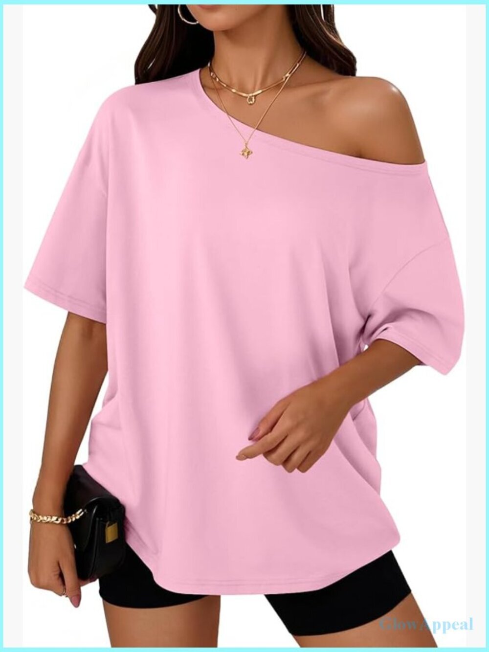Off Shoulder Oversized T-Shirt Short Sleeve Loose Fit Tee